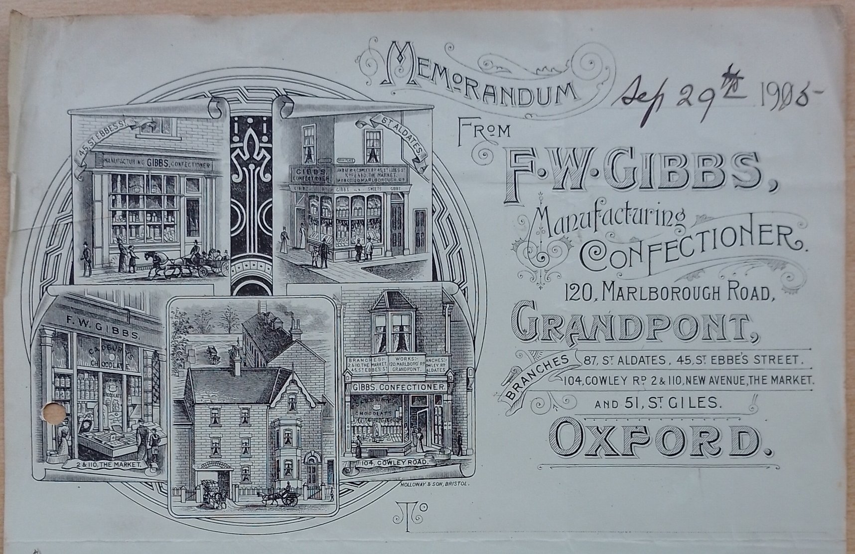 [Gibbs FW confectioner 1903 letterhead cropped City Letters Town Hall OCA5 1 C4 103]