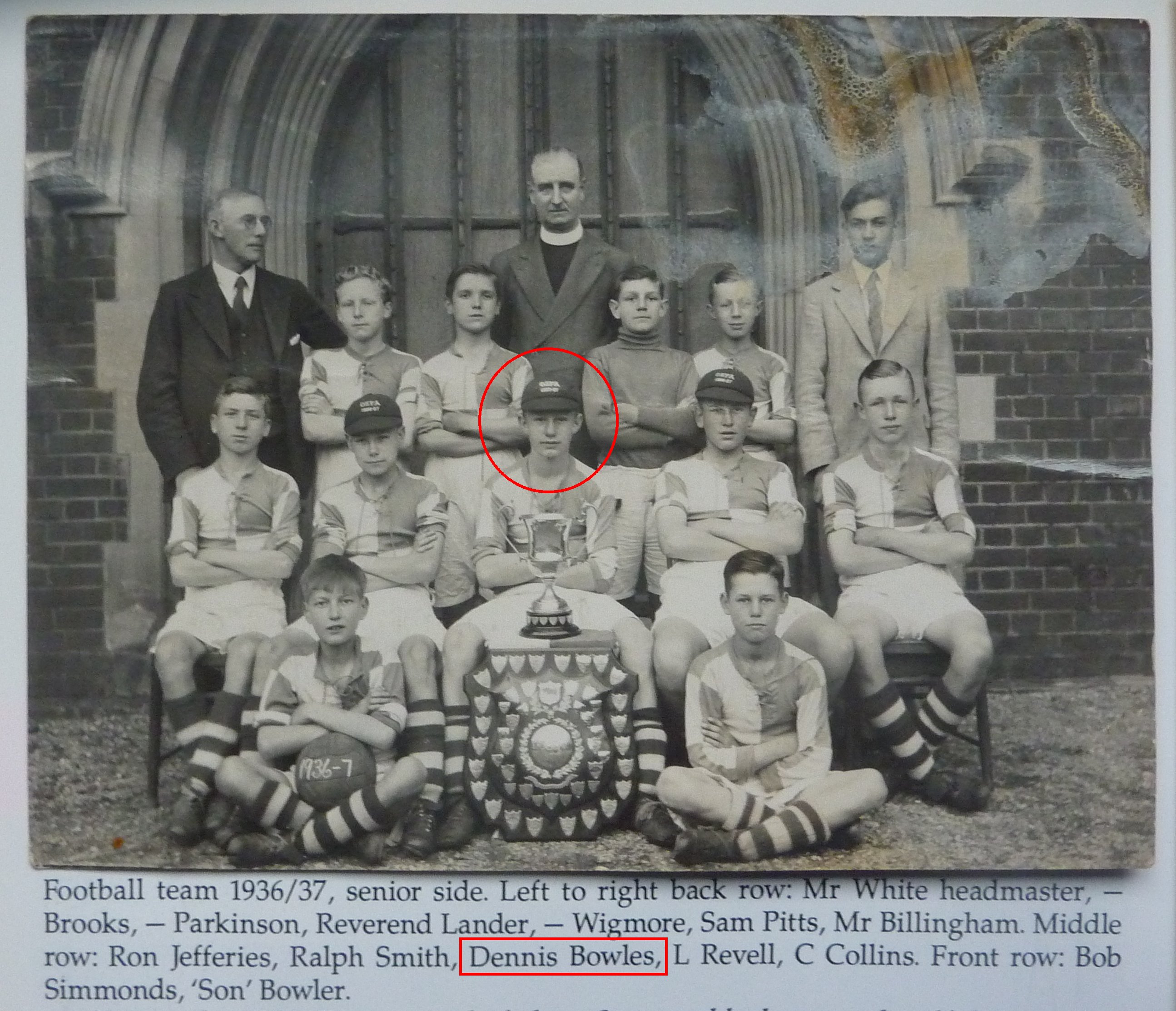 BOWLES Dennis New Hinksey Boys School senior side football team 1936 7 Changing Faces South Ox Bk 1 p.82