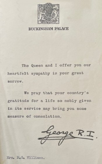 [Letter from George VI to Ron’s mother Mabel, 1943]