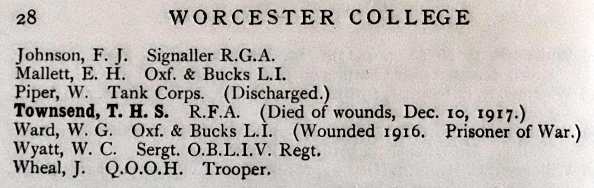 [Worcester College Roll of Service, Townsend entry]